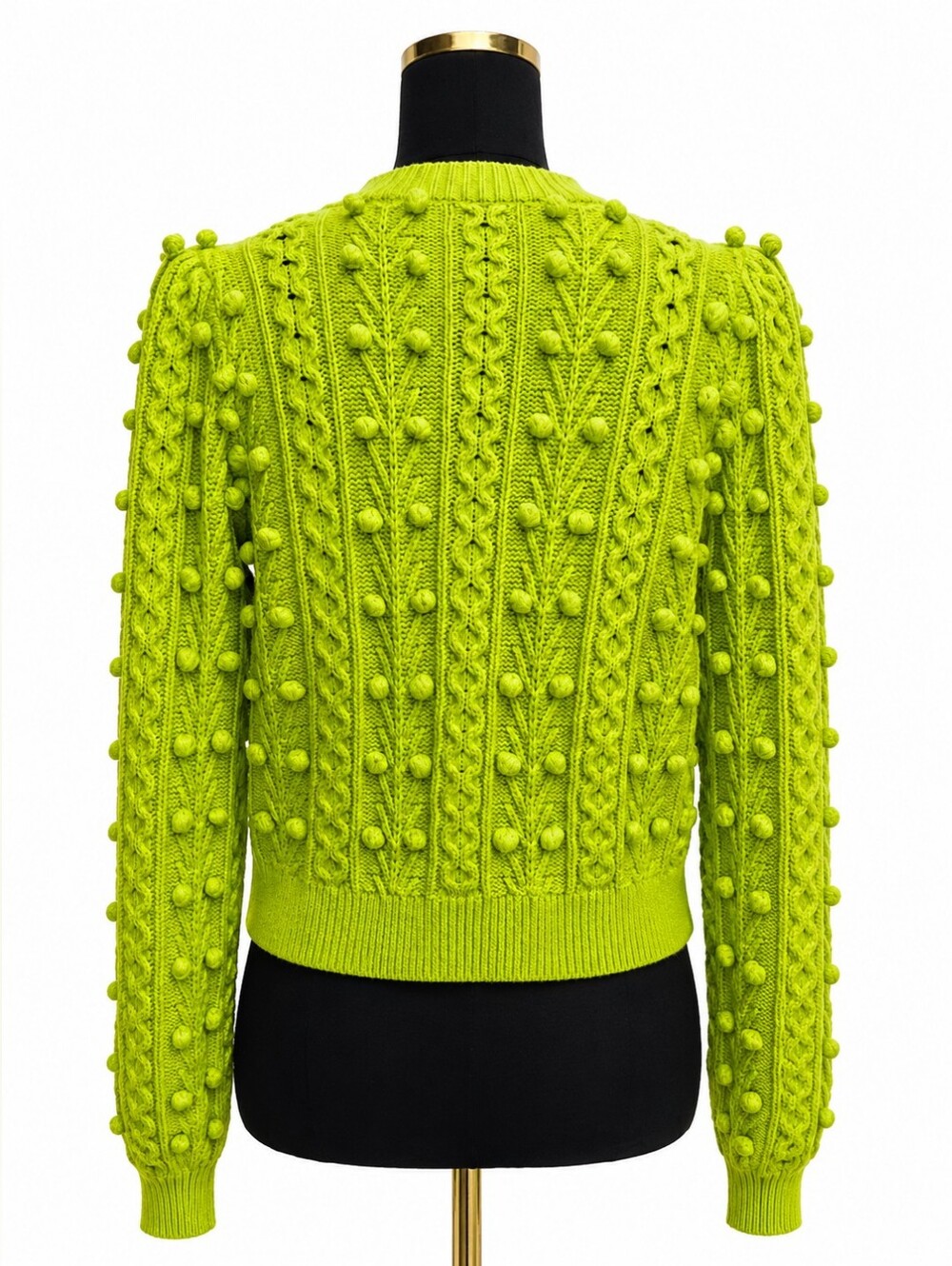Alice + Olivia Lime Green Kitty Bow Puff Sleeve Cardigan M - Picture 13 of 14